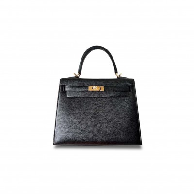 HERMÈS MASTER KELLY 25 CHEVRE NOIR GOLDEN HARDWARE (25*17*7cm) 